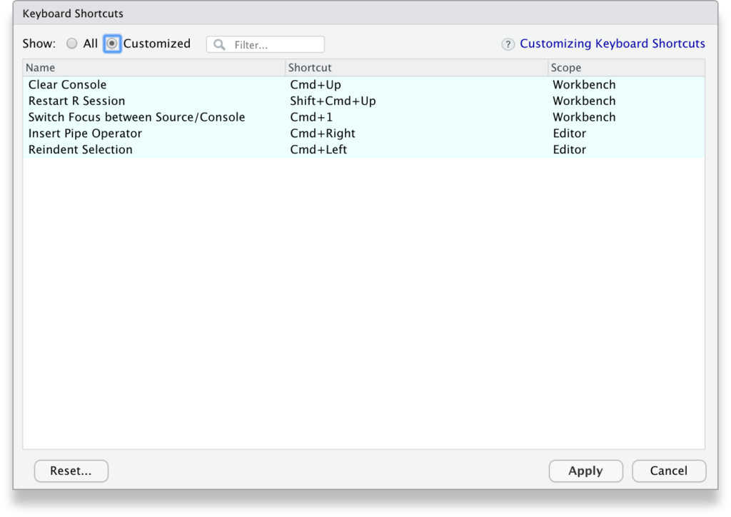 rstudio shortcuts